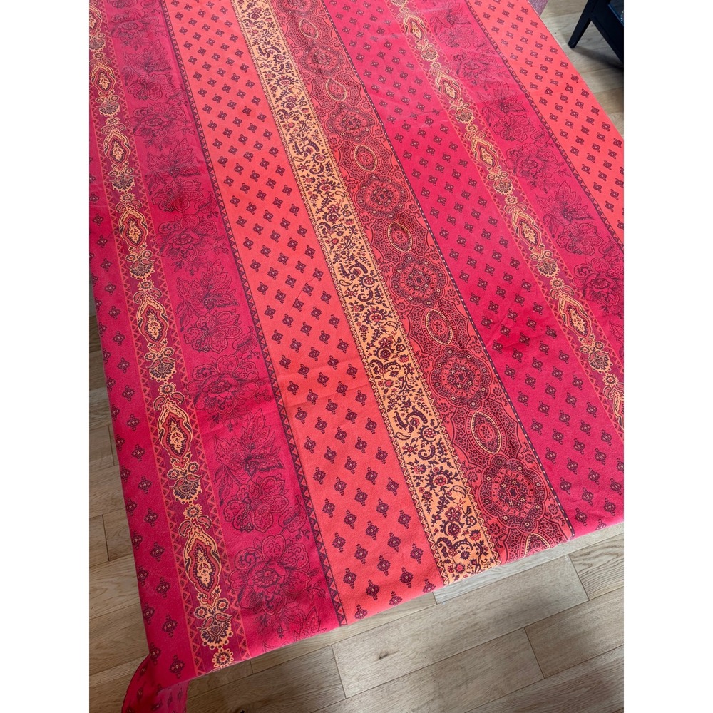 French Country Cotton Tablecloth 49x77 Red Orange Boho Fall Picnic Earthy